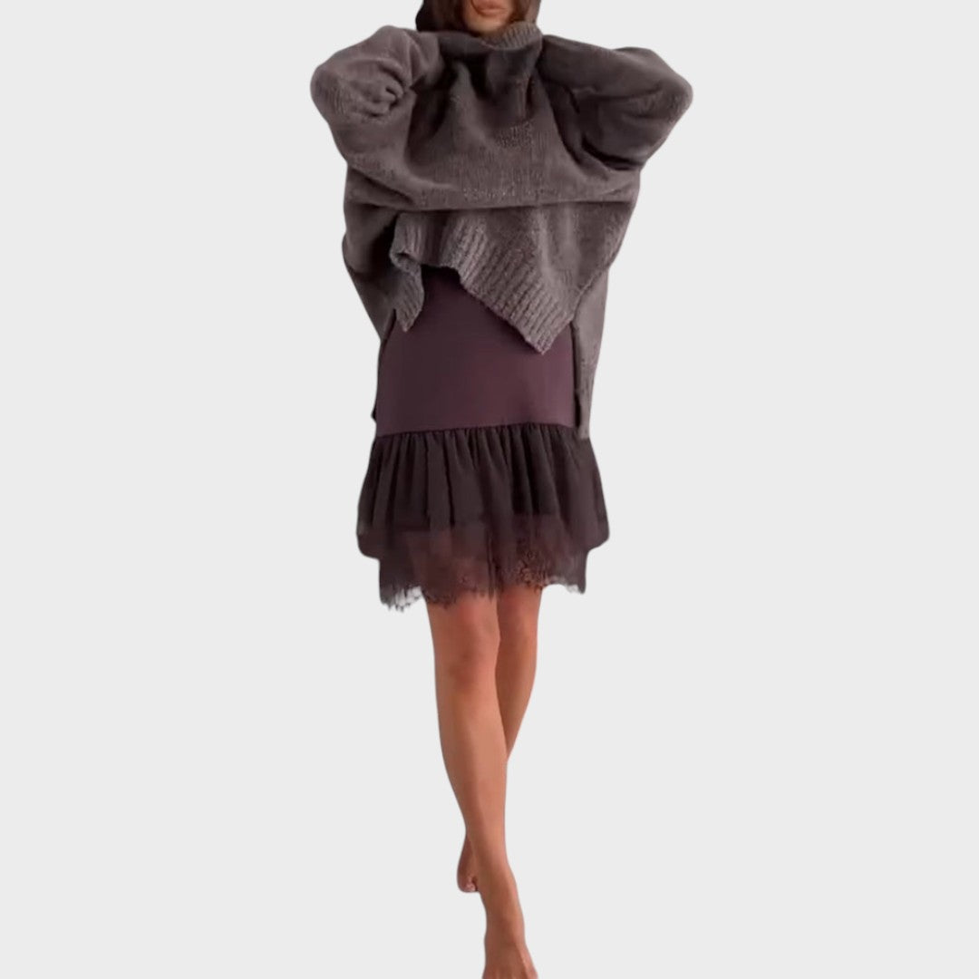 Bonnie – Oversized Strick- und Spitzenkleid-Set