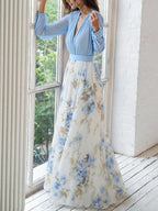 Madeleine | Atemberaubendes Maxikleid mit floralem Print und V-Ausschnitt