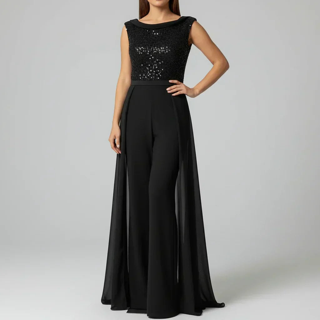 Fallon - Texturiertes Tüll Abend-Jumpsuit