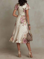 Margaret | Vintage Floral Satin Midi Kleid