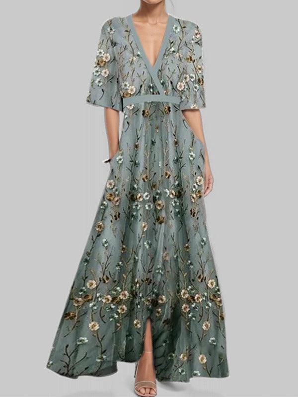 Lea | Seaside Glam Elegantes Mid Sleeve Maxi Kleid Ensemble
