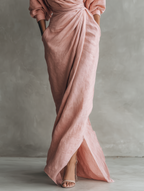 Rosa Leinen Maxi Kleid V-Hals