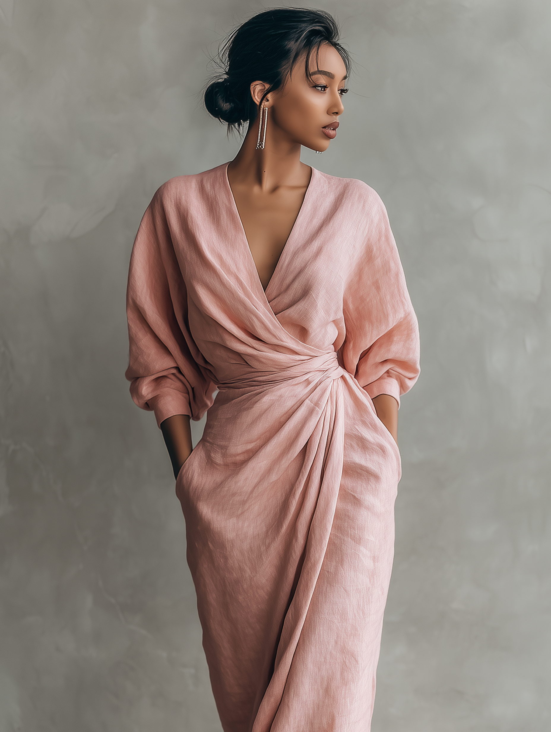 Nina | Minimalistisches Rosa Leinen Maxikleid