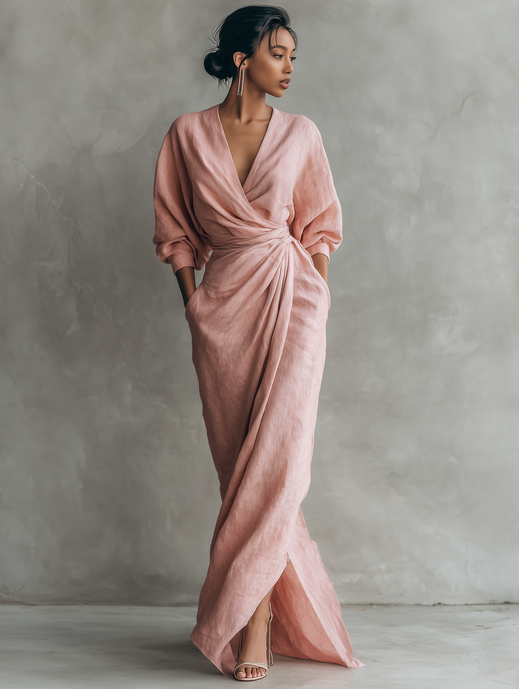 Nina | Minimalistisches Rosa Leinen Maxikleid