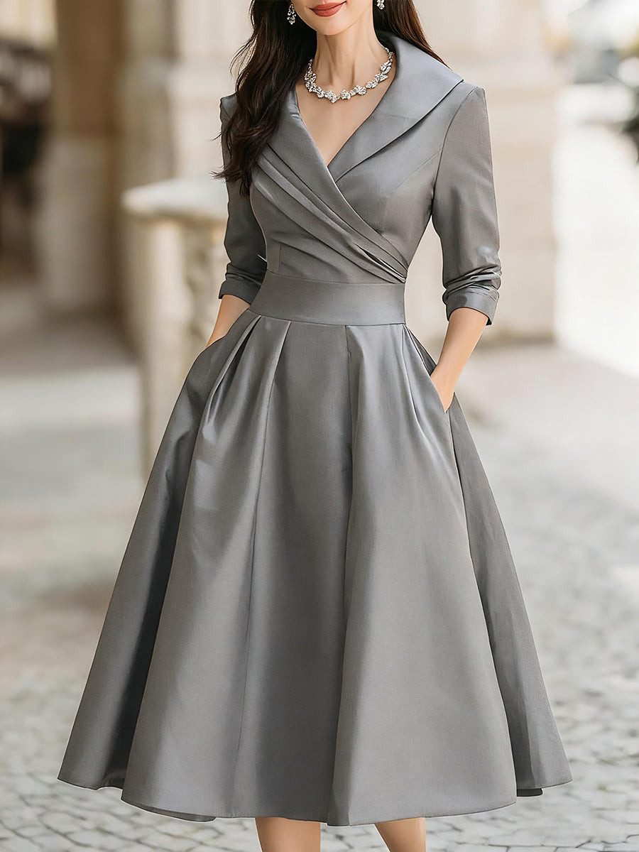 Dharmay | Elegantes Langarm-Midikleid