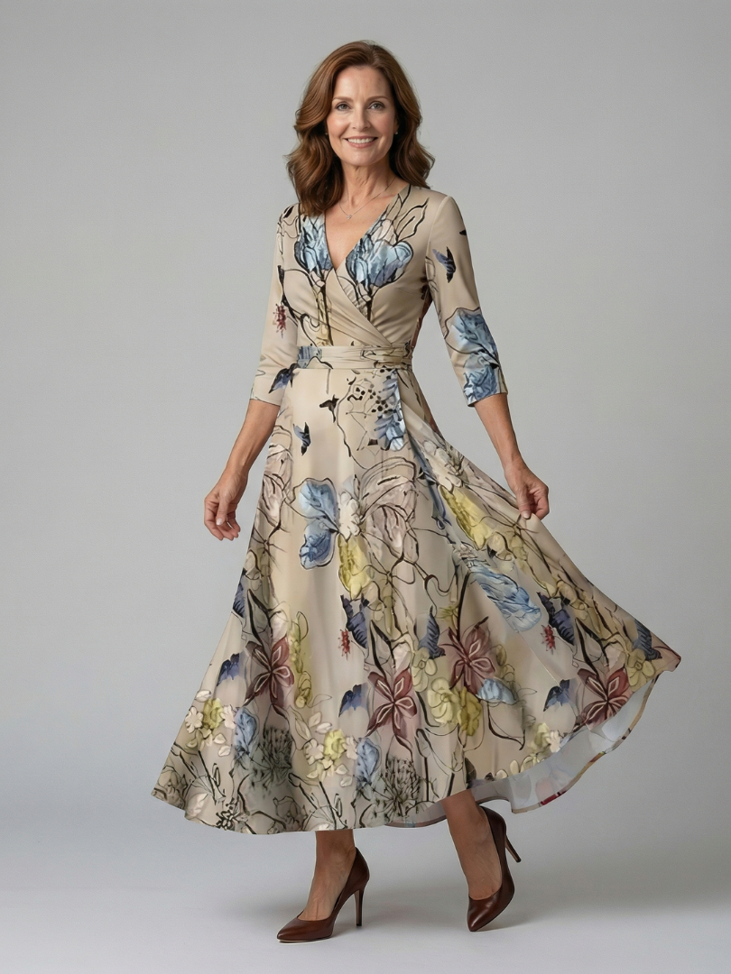 Celine | Midi-Kleid mit Kreuzwickel-Ausschnitt