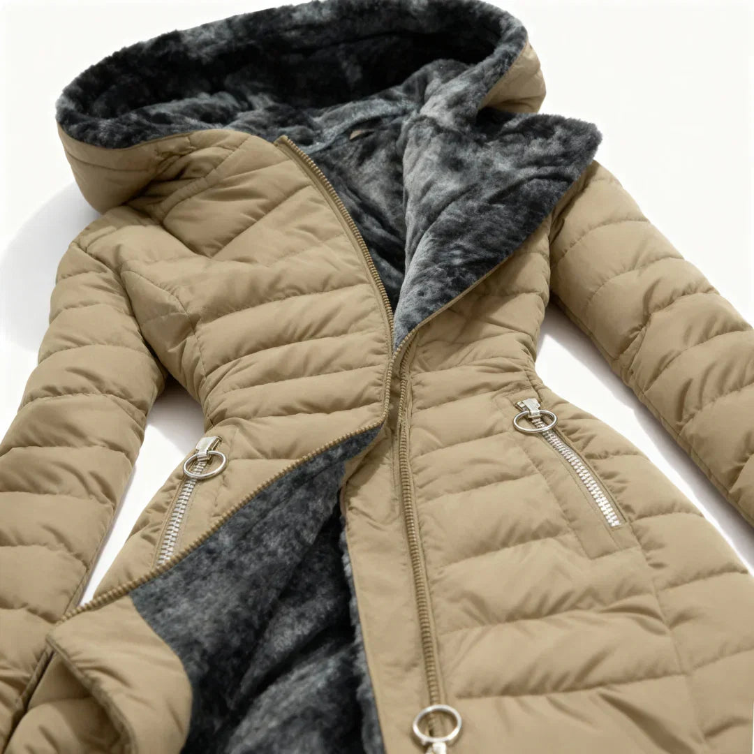 Marian | Slim-Fit Wintermantel mit Fellkapuze