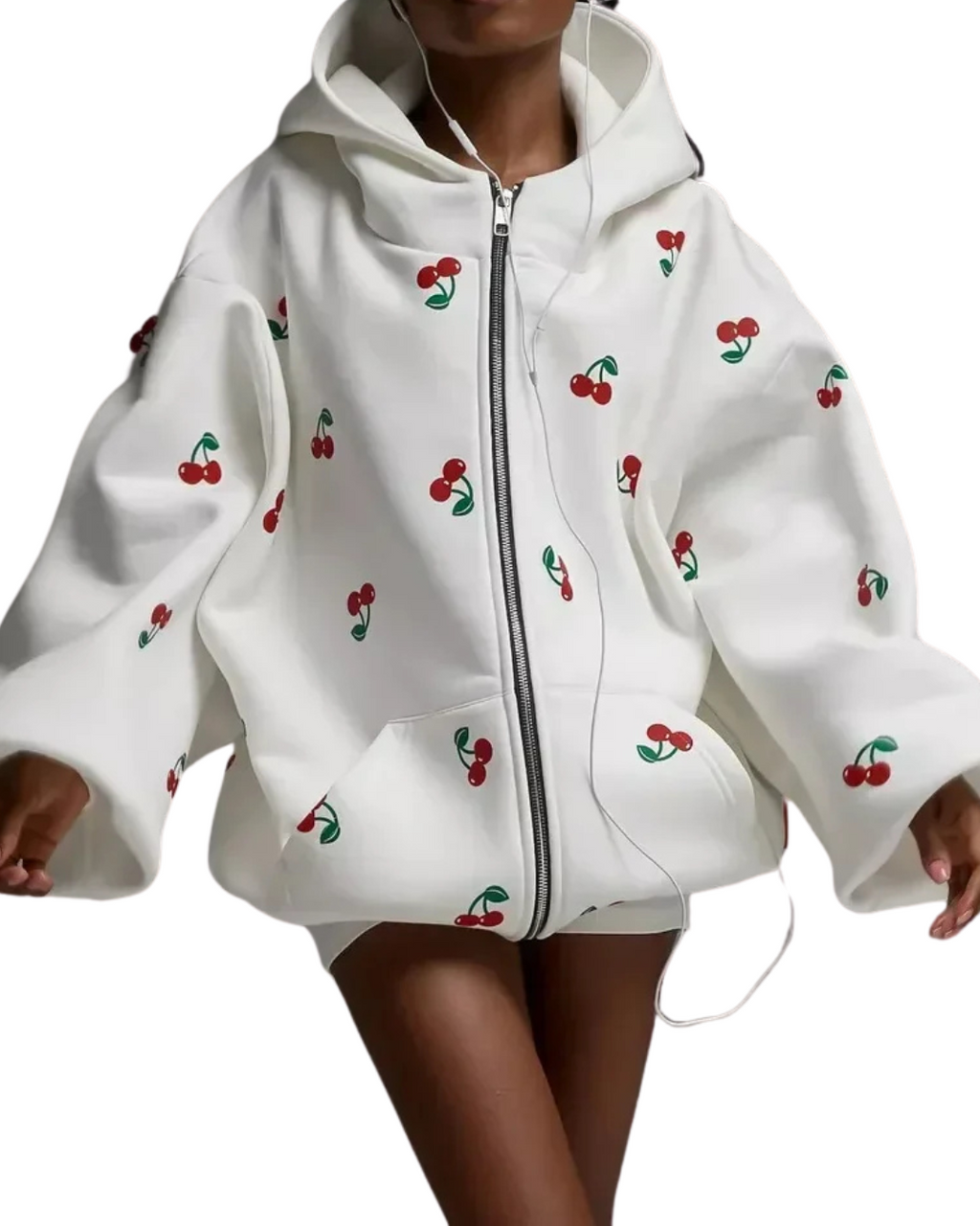 Cornelia | Weiße Jacke mit Kirschdesign