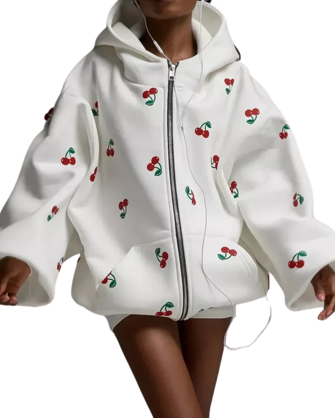 Cornelia | Weiße Jacke mit Kirschdesign