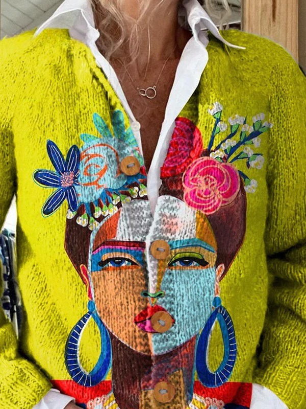 Danielle | Gemälde, Porträt, Kunstdruck, Strickjacke mit Knöpfen