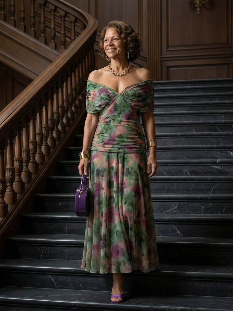 Calen | Off Shoulder Flow Midi Kleid