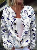 Véronique | Vintage-Blumenmuster-Kunstdruck-Strickjacke mit Knöpfen