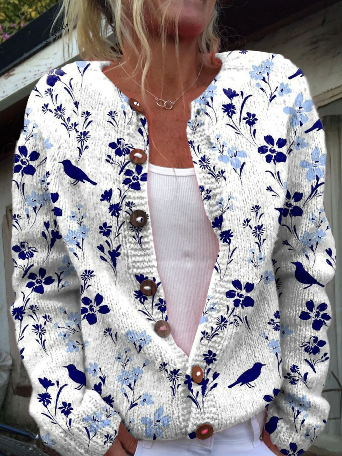 Véronique | Vintage-Blumenmuster-Kunstdruck-Strickjacke mit Knöpfen