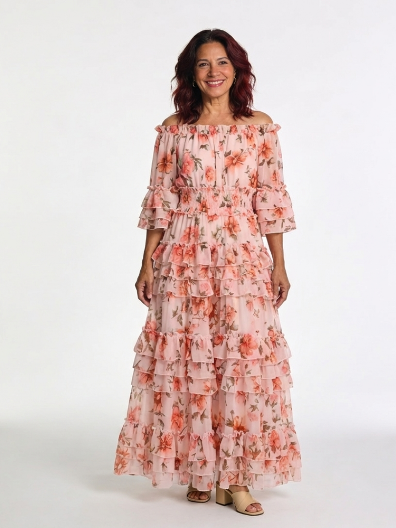 ROSALIE | FLORALER RÜSCHEN-MAXIKLEID
