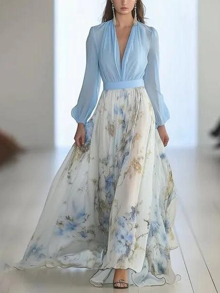 Madeleine | Atemberaubendes Maxikleid mit floralem Print und V-Ausschnitt
