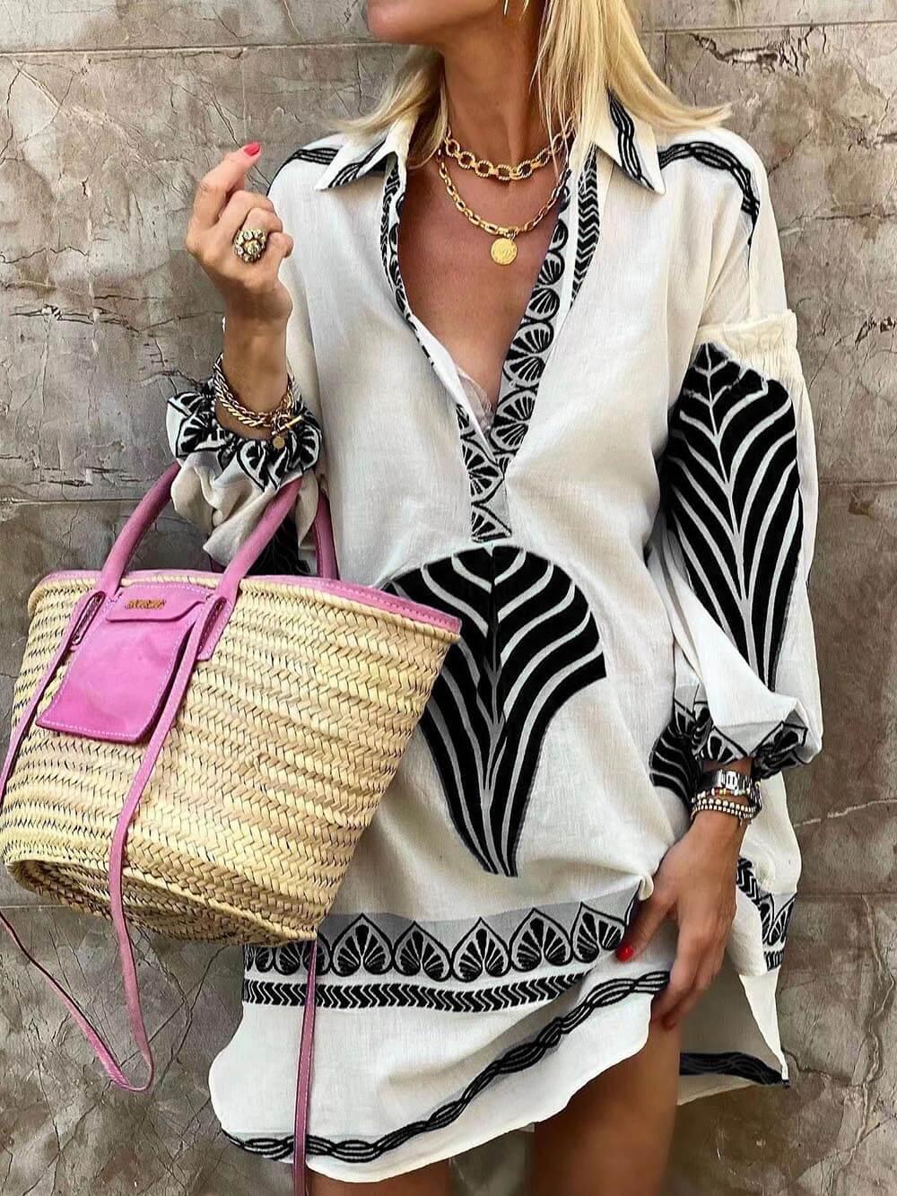 Flore | Tropischer Look Einfach Einzigartiger Druck Urlaub Mini Kleid