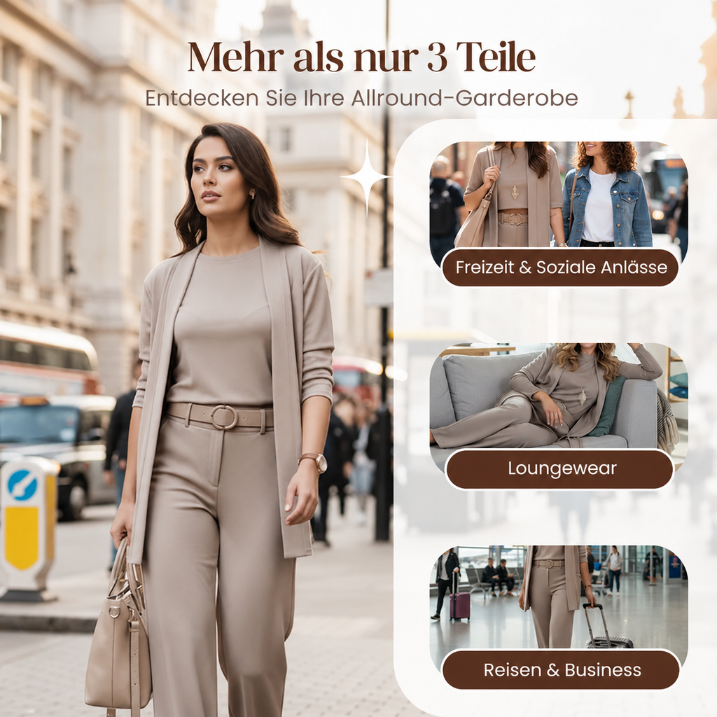 ⏳ Nur für kurze Zeit ⏰ Elegantes 3-teiliges Damen-Set mit langem Cardigan, Top & Hose 💞