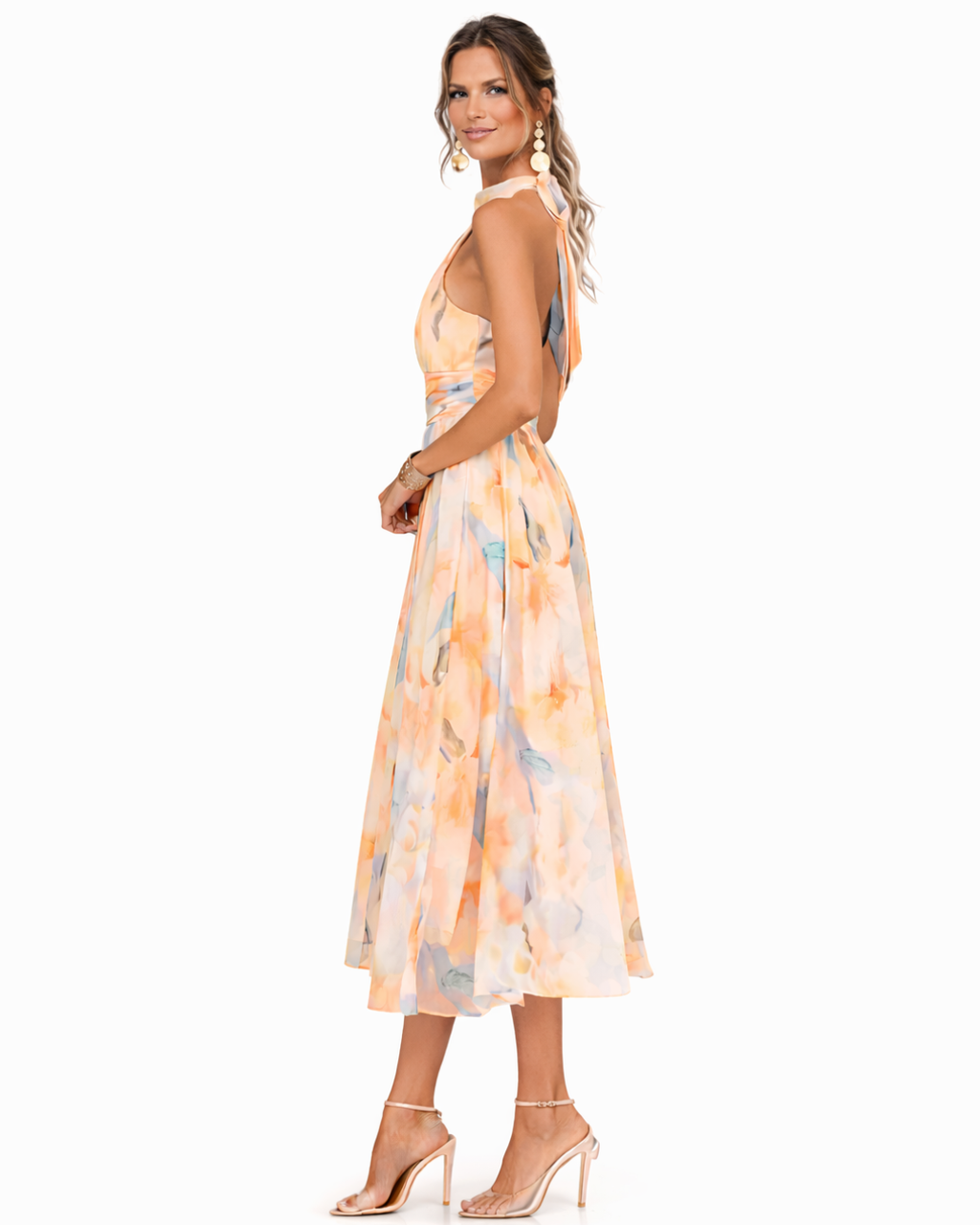Aurora – Kleid mit Halterneck und Aquarelldruck