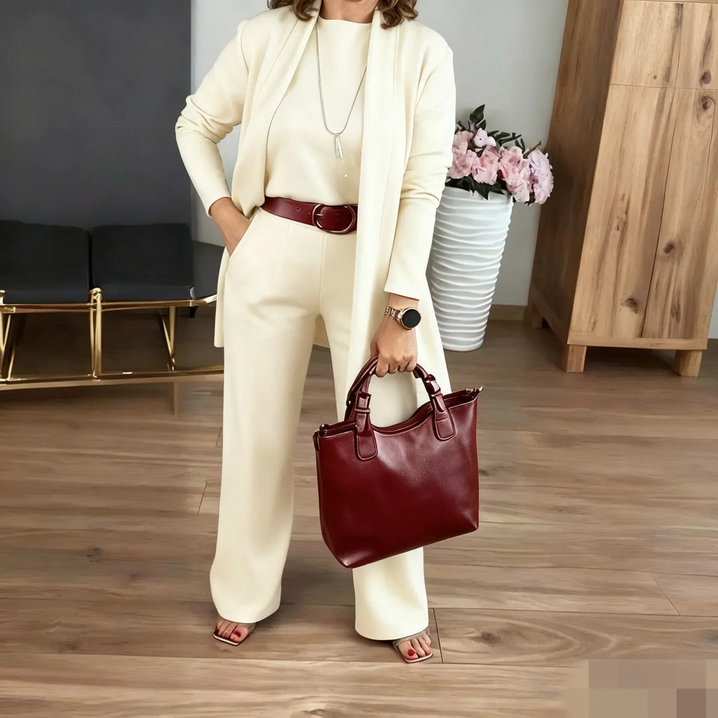 ⏳ Nur für kurze Zeit ⏰ Elegantes 3-teiliges Damen-Set mit langem Cardigan, Top & Hose 💞