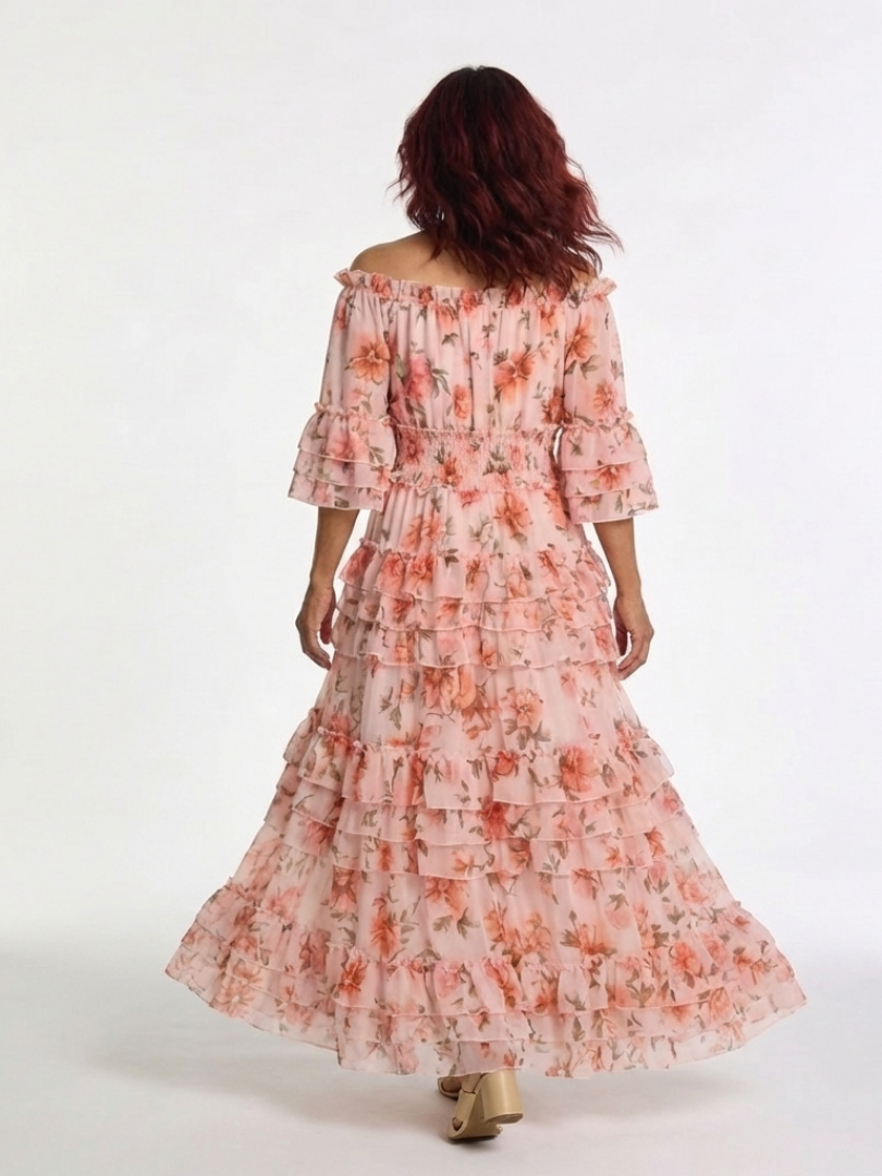 ROSALIE | FLORALER RÜSCHEN-MAXIKLEID