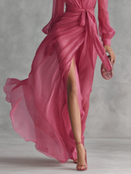 Rosa Chiffonkleid mit V-Ausschnitt