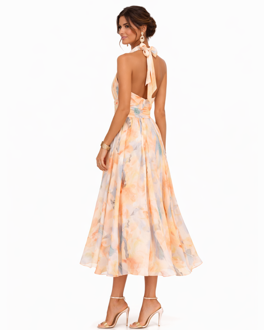 Aurora – Kleid mit Halterneck und Aquarelldruck