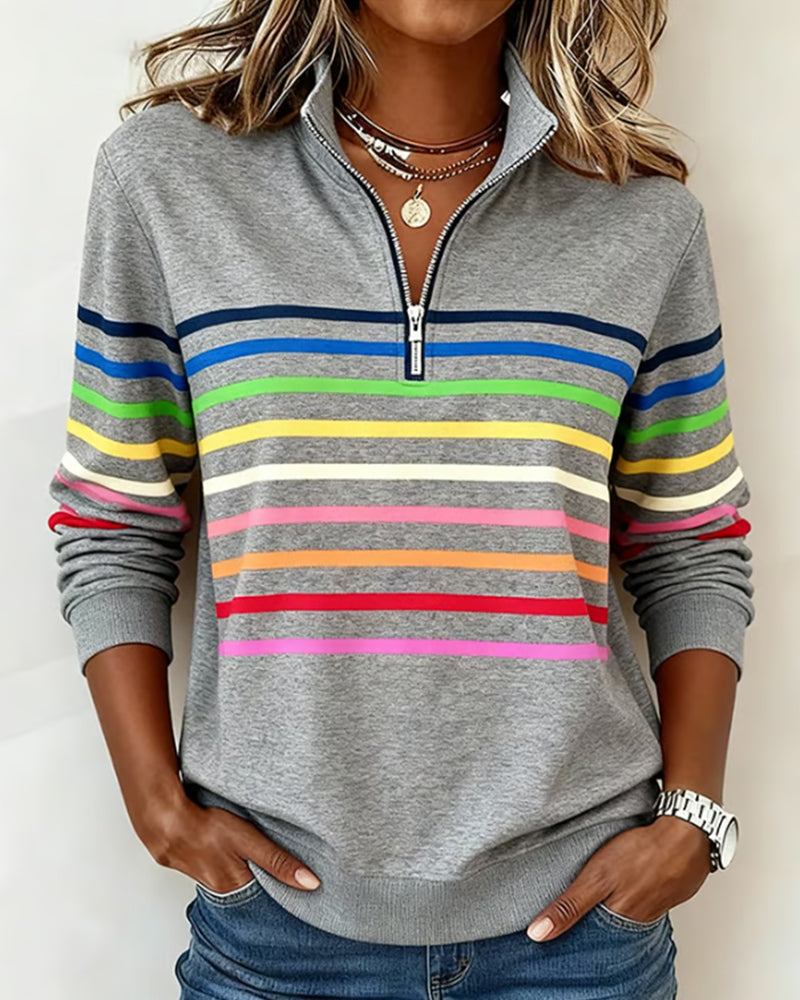 Delia | Gestreifter Pullover mit Viertel-Reißverschluss