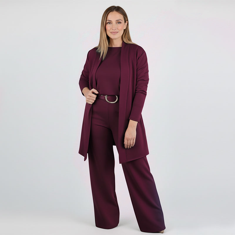⏳ Nur für kurze Zeit ⏰ Elegantes 3-teiliges Damen-Set mit langem Cardigan, Top & Hose 💞