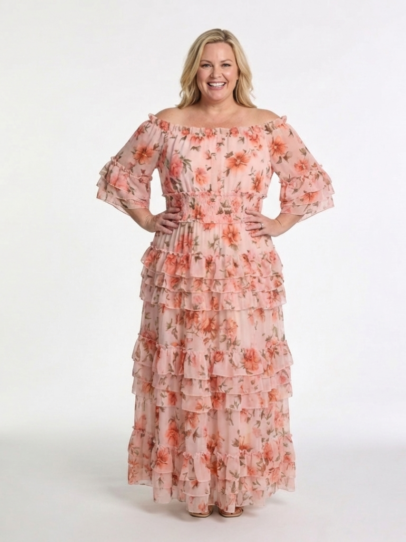 ROSALIE | FLORALER RÜSCHEN-MAXIKLEID