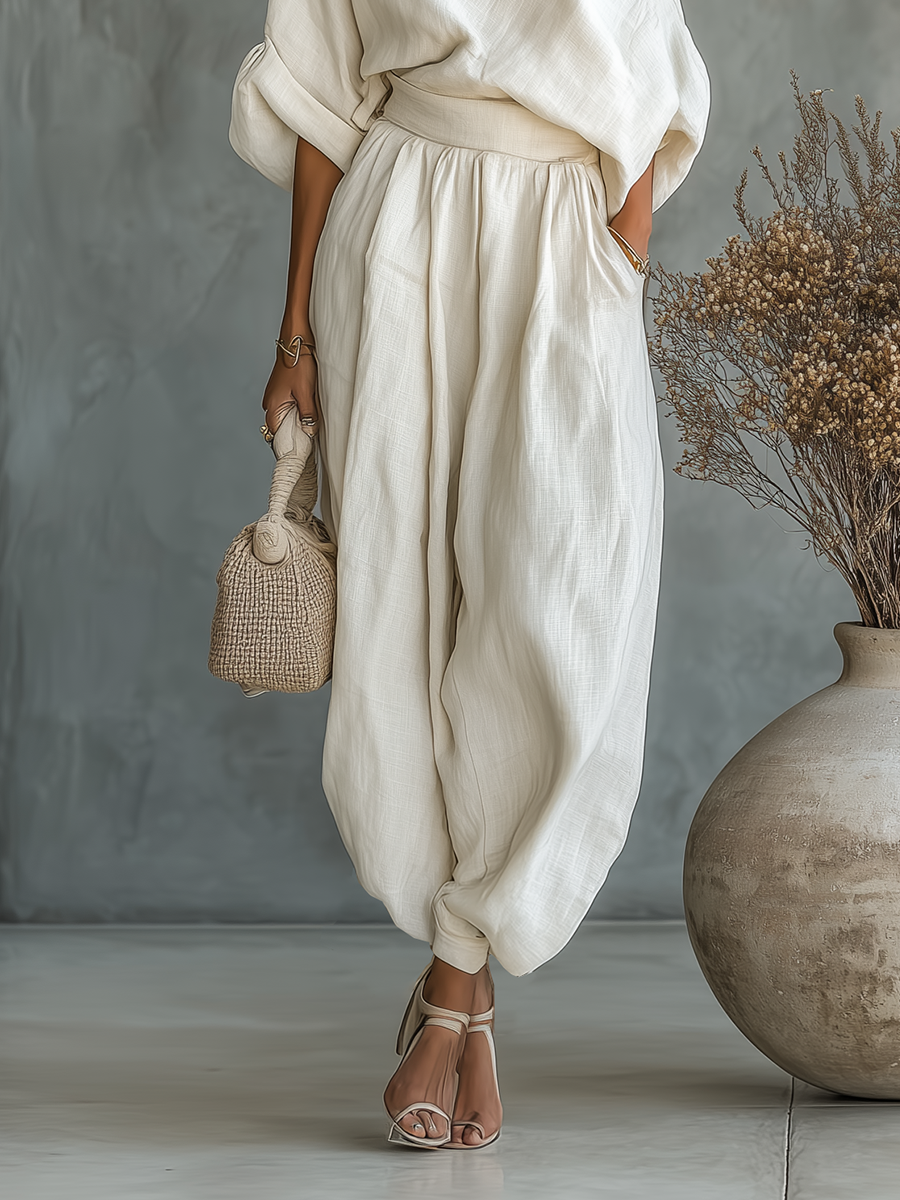 Leinen Set Off-Shoulder Hose