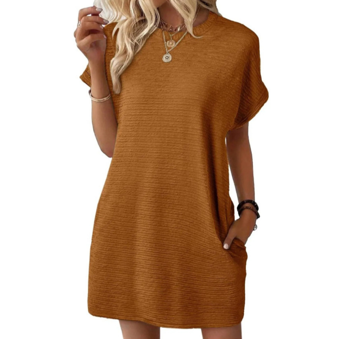 EVASHA™ – Lässiges Minimalistisches Sommerkleid mit Rundhalsausschnitt