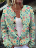 Marianne | Strickjacke mit Blumenmuster und Knöpfen