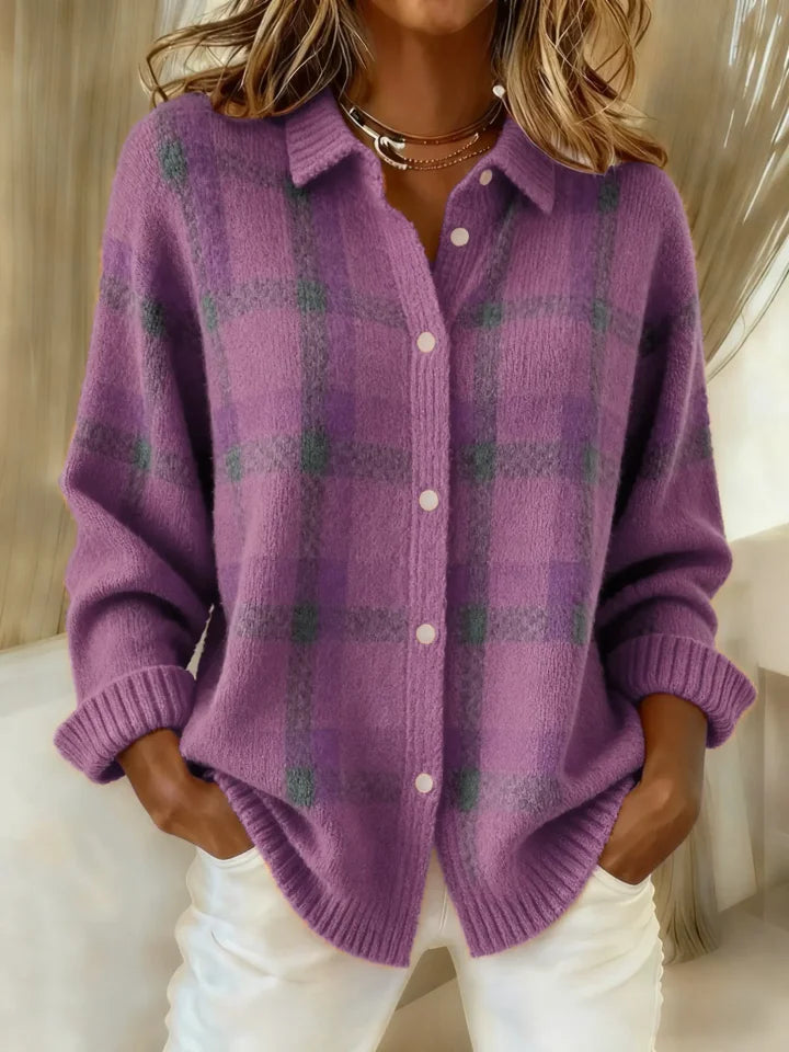 Rowena | Karierter Strick-Cardigan mit Knopfleiste