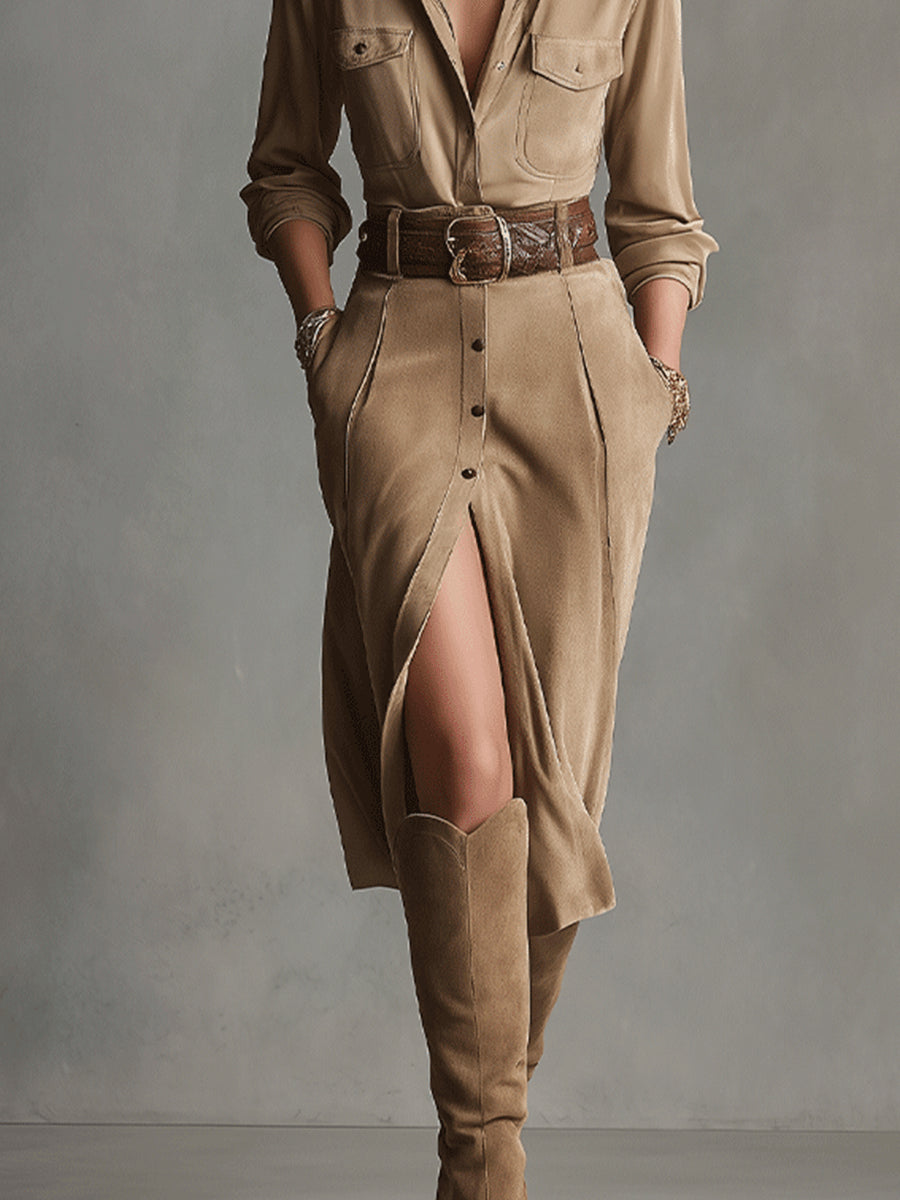 Jobbie | Midi-Kleid mit Knopfleiste und Gürtel
