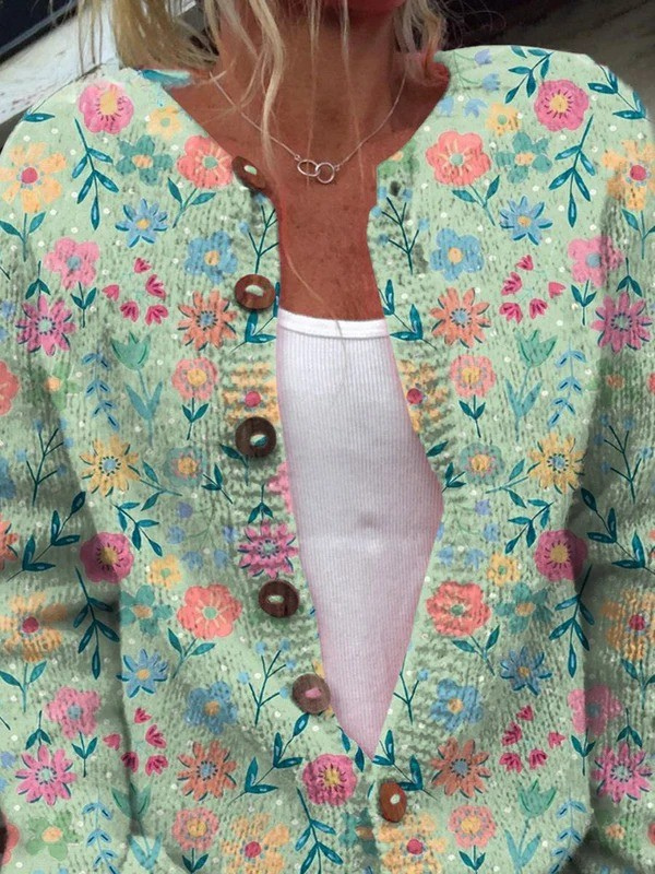 Marianne | Strickjacke mit Blumenmuster und Knöpfen