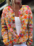 Claudia | Lässige Strickjacke mit Blumenmuster und Knöpfen