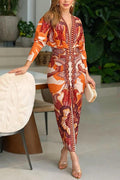 Eva | Sun Escape Einzigartiges Print Dolman Midi Kleid