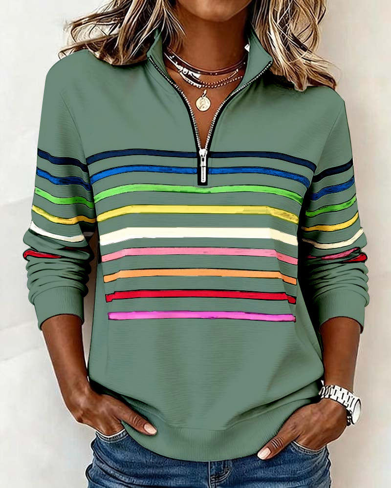 Delia | Gestreifter Pullover mit Viertel-Reißverschluss