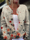 Simone | Vintage-Blumenmuster-Kunstdruck-Strickjacke mit Knöpfen