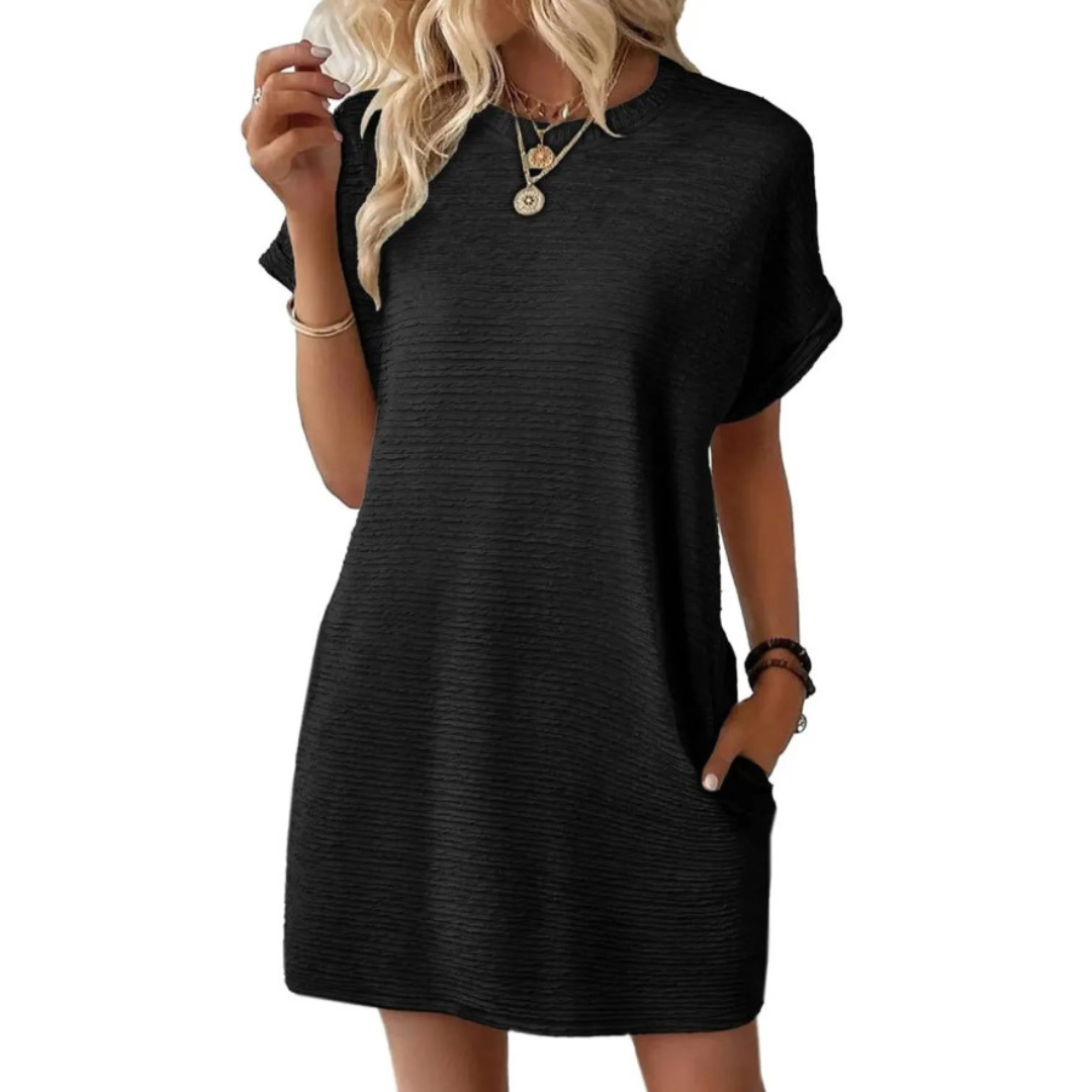 EVASHA™ – Lässiges Minimalistisches Sommerkleid mit Rundhalsausschnitt
