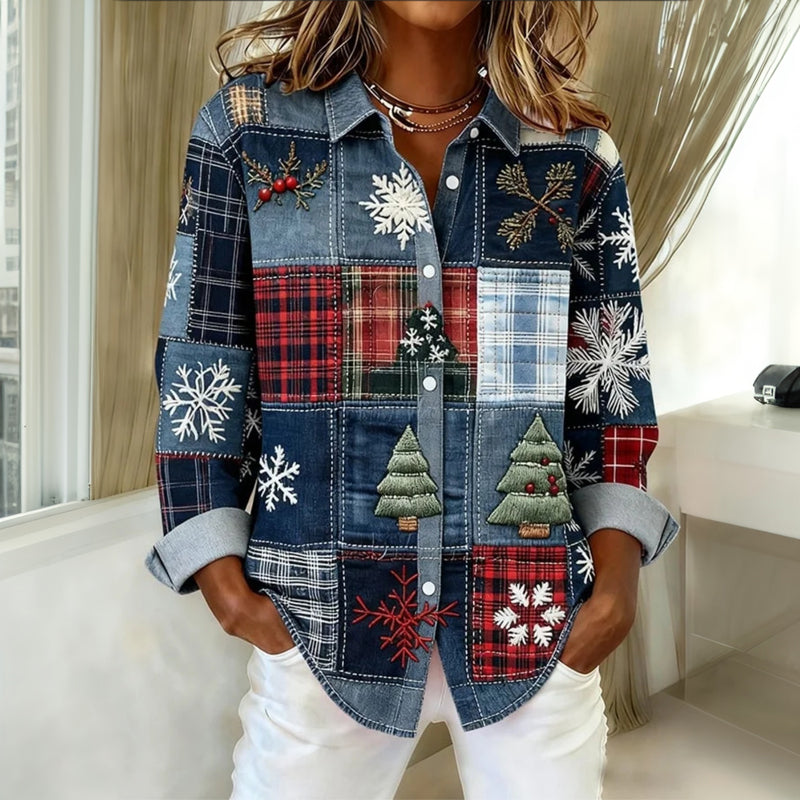 Bernadette | Weihnachts-Patchwork-Hemd mit Knopfleiste