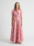 Xanthea | Kurzärmeliges, gebundenes, floral strukturiertes Maxikleid