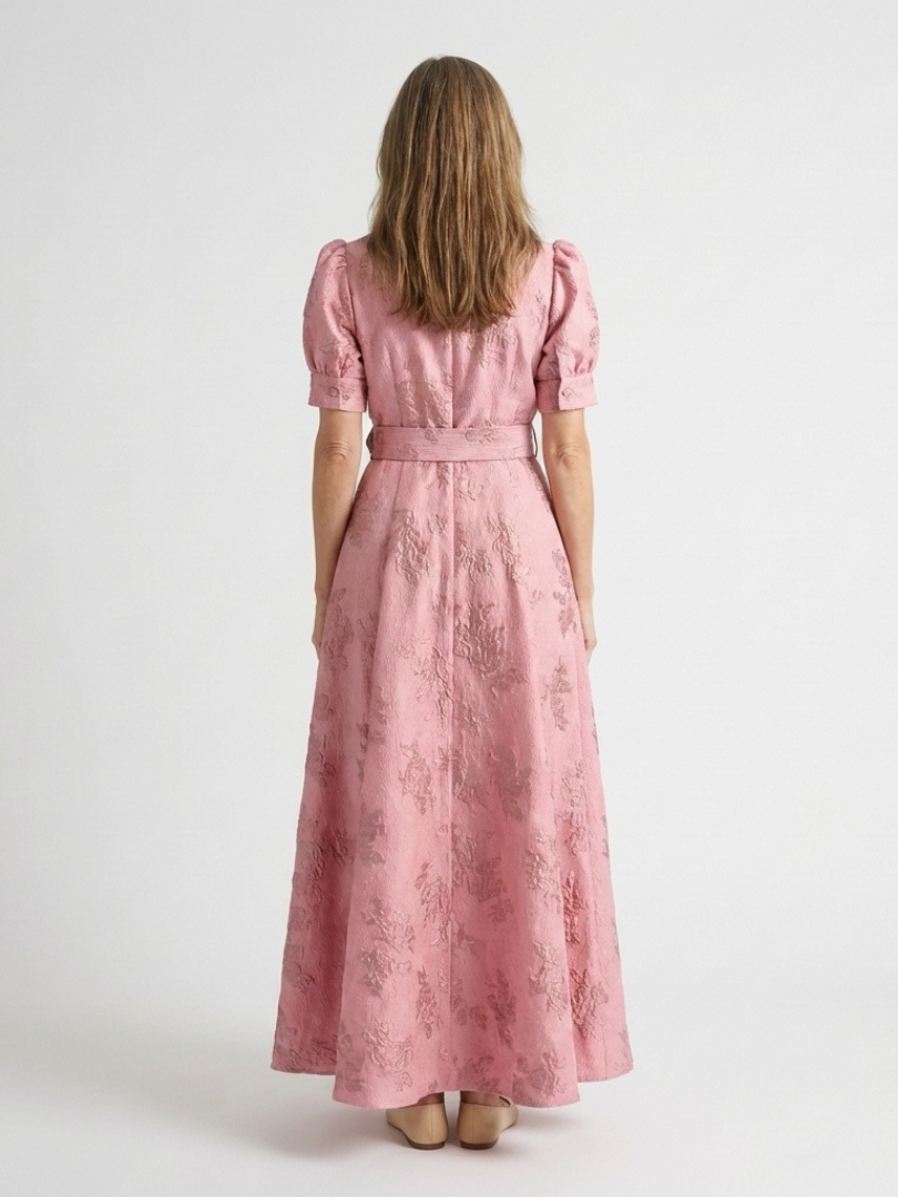Xanthea | Kurzärmeliges, gebundenes, floral strukturiertes Maxikleid