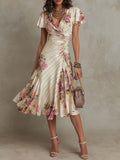 Margaret | Vintage Floral Satin Midi Kleid