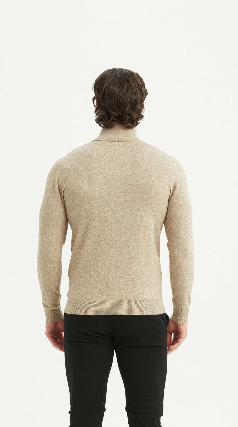 Malte | Beiger Pullover mit Halb-Reißverschluss
