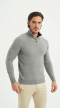 Elliot | Grauer Pullover mit halbem Reißverschluss