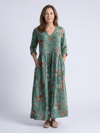 Marina | Florales V-Ausschnitt Maxikleid mit Dreiviertelärmel
