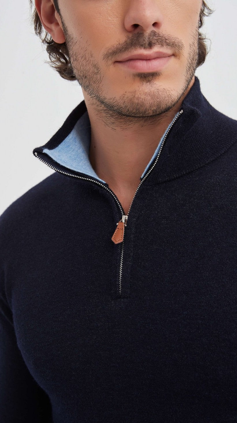 Isak | Marineblaues Sweatshirt mit halbem Reißverschluss