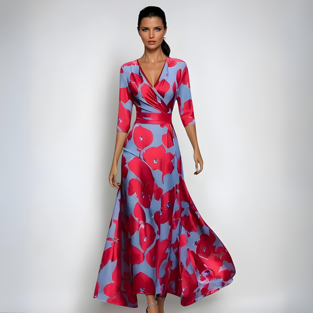 Hailey | Damen Fließendes Floral Wickel-Maxikleid