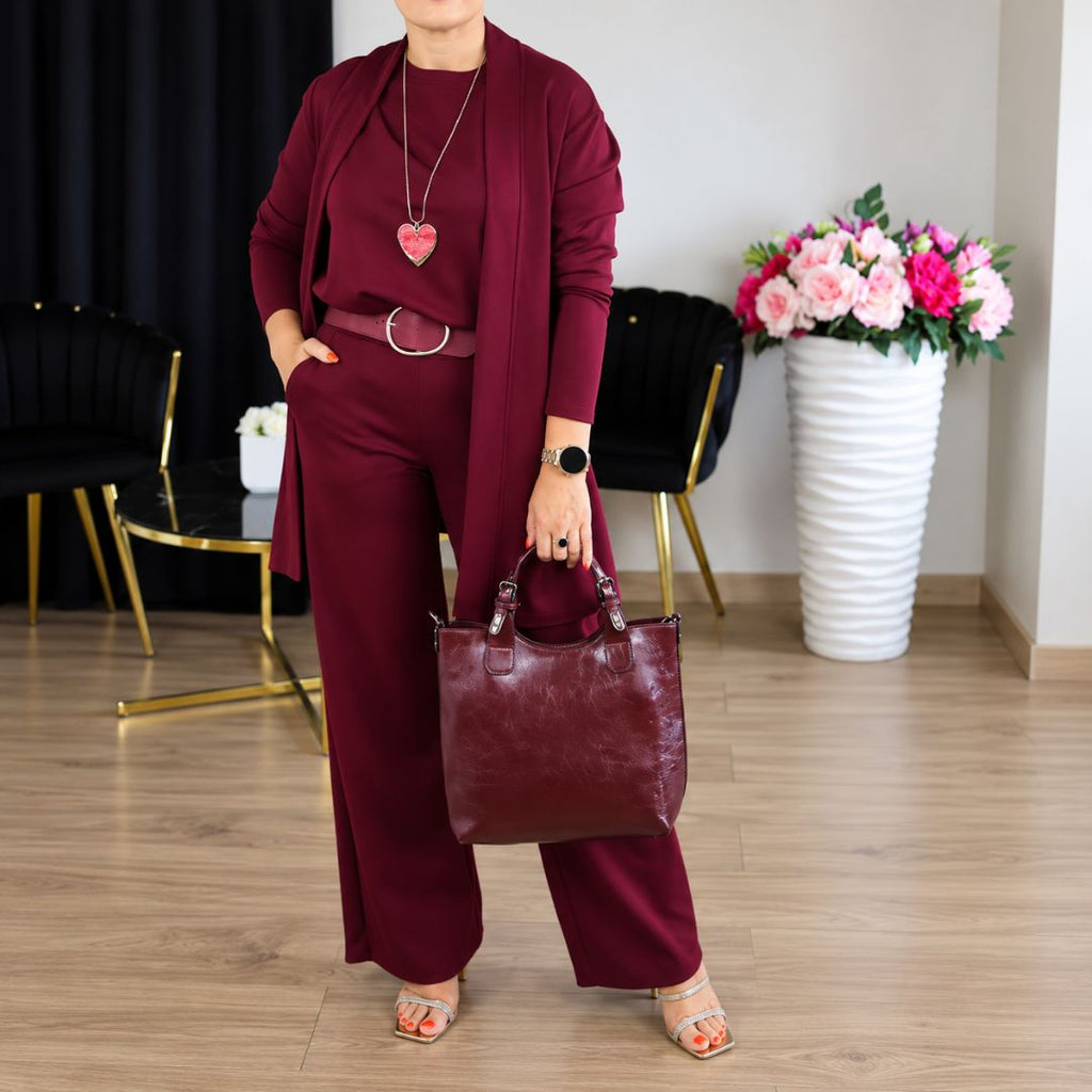 ⏳ Nur für kurze Zeit ⏰ Elegantes 3-teiliges Damen-Set mit langem Cardigan, Top & Hose 💞